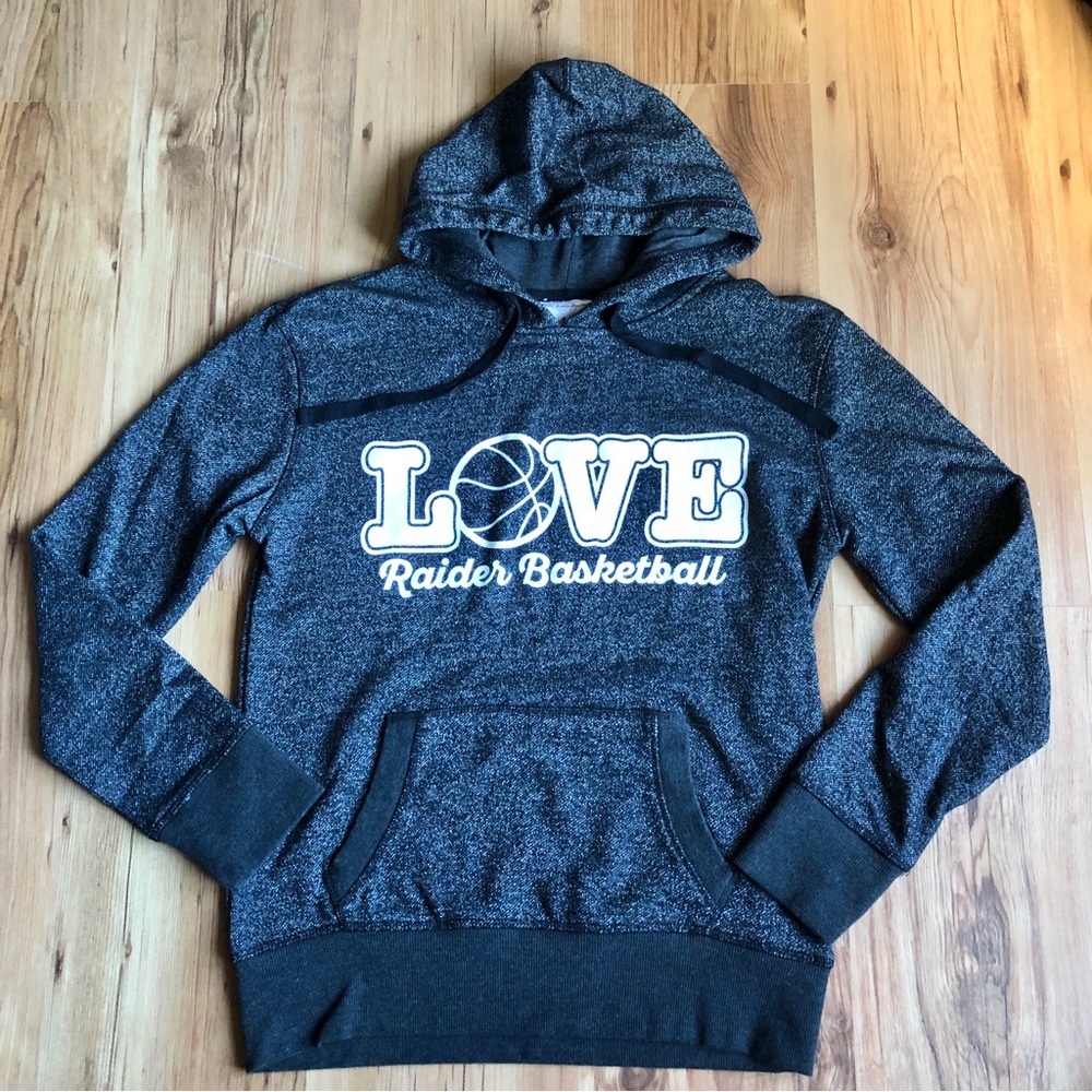 LOVE RAIDER BASKETBALL Hoodie Long Sleeve Top Small Black Gray Women’s
